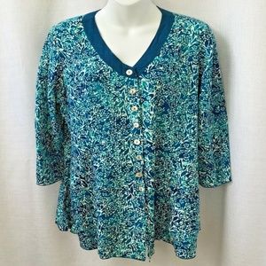 BLUE SKY Top Teal Blue Green Batik Tunic Boho L